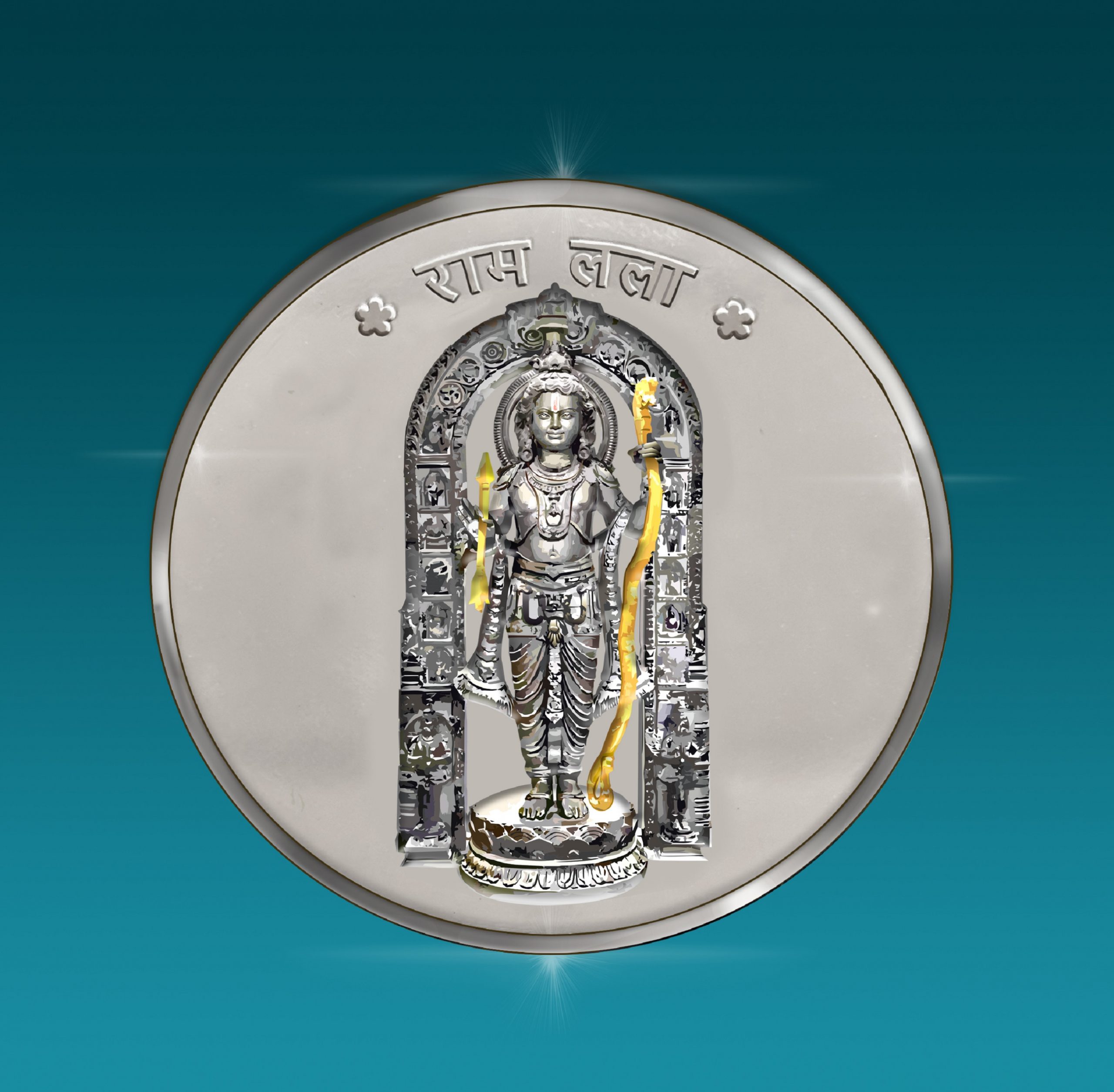SHREE RAM JANMBHOOMI MANDIR AYODHYA (COLOR SOUVENIR SILVER COIN) (Kappa-Box Packing)