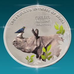 ENDANGERED ANIMALS OF INDIA - GREATER ONE-HORNED RHINOCEROS (COLOR SOUVENIR COIN)